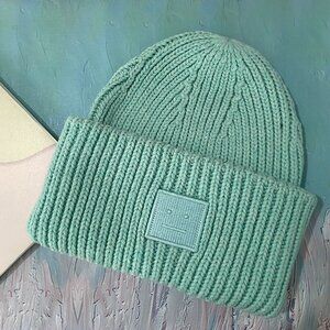 Acne Studios Green Square Smiley Face Knitted Hat